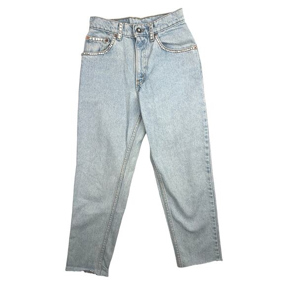 Levi Strauss 550 Blue Denim High Rise Relaxed Fit Cut Off Tapered Leg Jeans Sz S - Picture 1 of 7